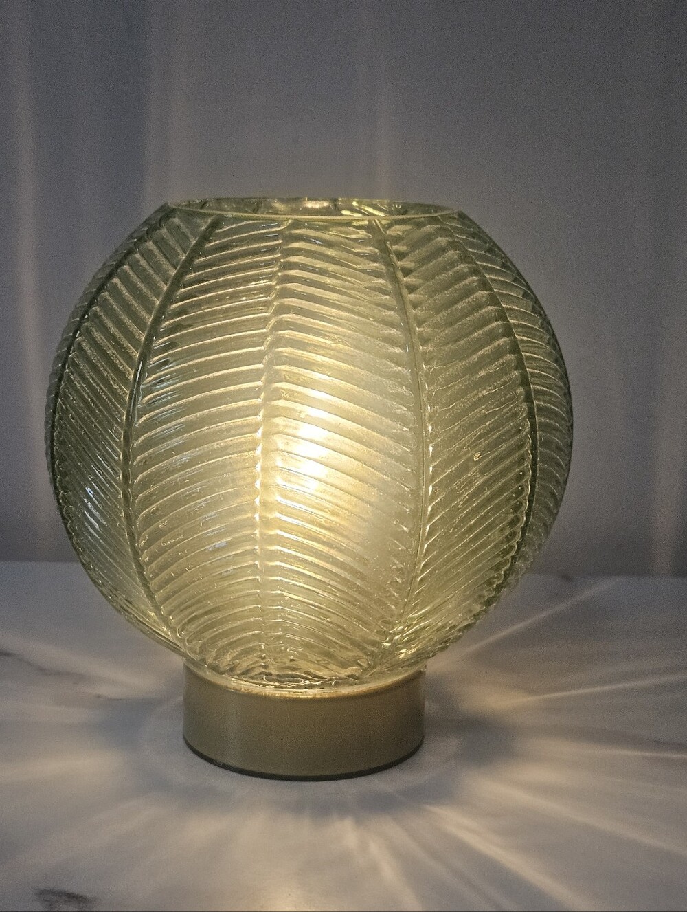 Green Glass Accent Table Lamp Orb- Battery Operated (2 AAA) w/ Timer